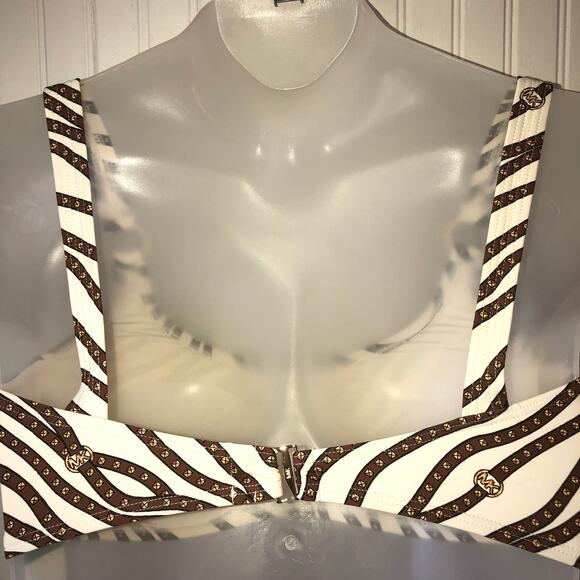 MICHAEL KORS Retail $142 Bone Logo Print Ring High Waist 2 Piece Bikini Size L - Picture 4 of 4